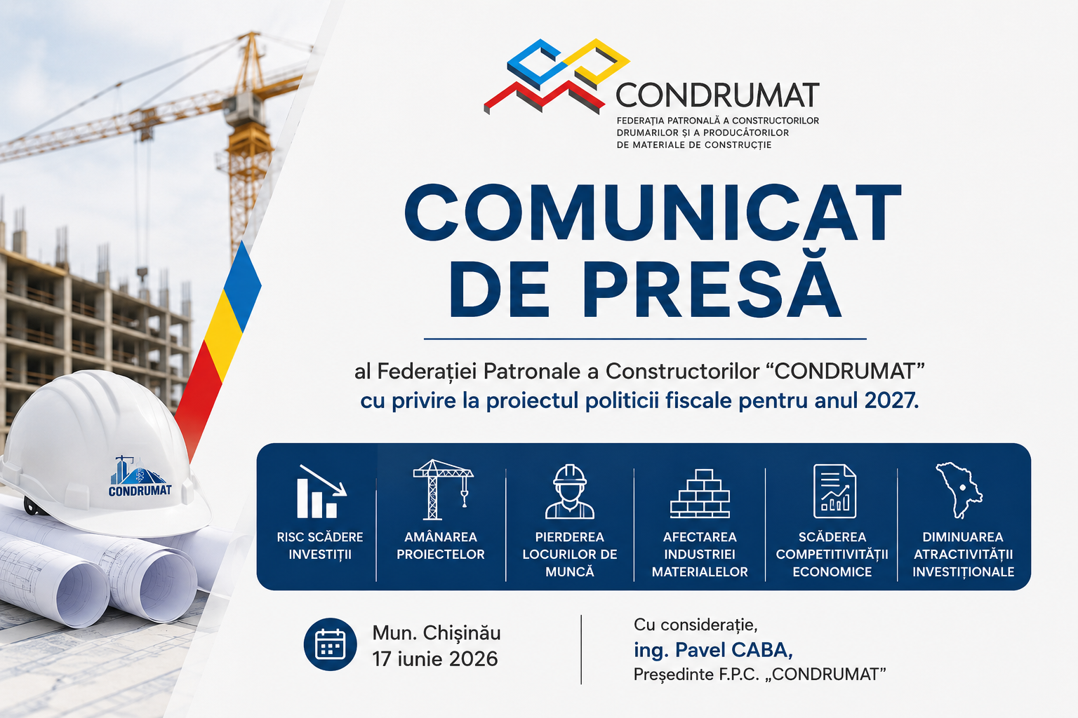 Comunicat de presă al Federației Patronale a Constructorilor “CONDRUMAT”